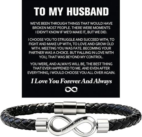 To My Husband Bracelet, Love You Forever My Man Infinity Leather Bracelets for Man Stainless Steel Unique Birthday for Him in Saudi Arabia