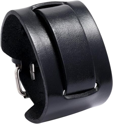 Black Punk Genuine Leather Cuff Bracelet Adjustable Cowhide Wrap Wristband with Alloy Clasp Wide Handmad Gothic Leather Bangle Arm Armor for Men Women Halloween Costume Party in Kuwait