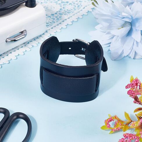 Black Punk Genuine Leather Cuff Bracelet Adjustable Cowhide Wrap Wristband with Alloy Clasp Wide Handmad Gothic Leather Bangle Arm Armor for Men Women Halloween Costume Party in Kuwait