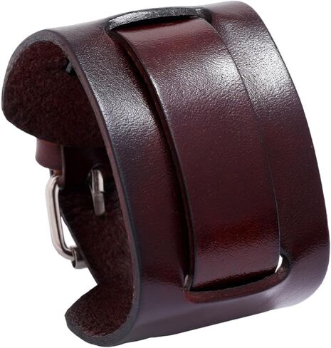 Black Punk Genuine Leather Cuff Bracelet Adjustable Cowhide Wrap Wristband with Alloy Clasp Wide Handmad Gothic Leather Bangle Arm Armor for Men Women Halloween Costume Party in Kuwait