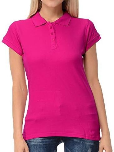 FRESH TEE Women's Short Sleeve 100% Cotton Slim Fit Polo Shirt for Women (US, Alpha, X-Large, Regular, Regular, Fuchsia) in Saudi Arabia