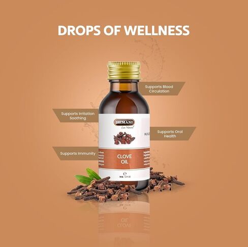 Hemani Clove Oil for Teeth and Gums 10ml - Natural Dental Care & Toothache Relief, Soothes Tooth Pain, Gum Inflammation & Bad Breath, Pure & Undiluted, Therapeutic Grade in Saudi Arabia
