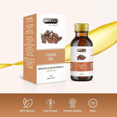 Hemani Clove Oil for Teeth and Gums 10ml - Natural Dental Care & Toothache Relief, Soothes Tooth Pain, Gum Inflammation & Bad Breath, Pure & Undiluted, Therapeutic Grade in Saudi Arabia