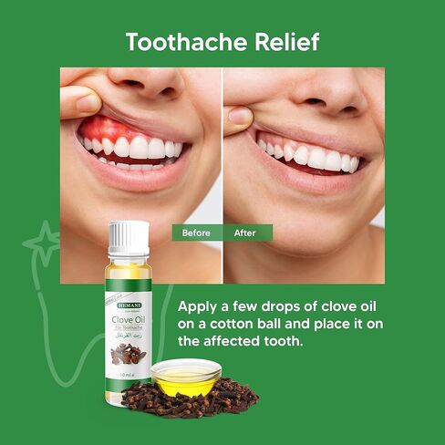 Hemani Clove Oil for Teeth and Gums 10ml - Natural Dental Care & Toothache Relief, Soothes Tooth Pain, Gum Inflammation & Bad Breath, Pure & Undiluted, Therapeutic Grade in Saudi Arabia