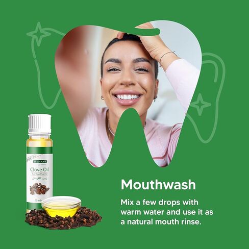 Hemani Clove Oil for Teeth and Gums 10ml - Natural Dental Care & Toothache Relief, Soothes Tooth Pain, Gum Inflammation & Bad Breath, Pure & Undiluted, Therapeutic Grade in Saudi Arabia