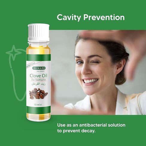 Hemani Clove Oil for Teeth and Gums 10ml - Natural Dental Care & Toothache Relief, Soothes Tooth Pain, Gum Inflammation & Bad Breath, Pure & Undiluted, Therapeutic Grade in Saudi Arabia