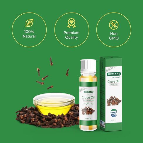 Hemani Clove Oil for Teeth and Gums 10ml - Natural Dental Care & Toothache Relief, Soothes Tooth Pain, Gum Inflammation & Bad Breath, Pure & Undiluted, Therapeutic Grade in Saudi Arabia