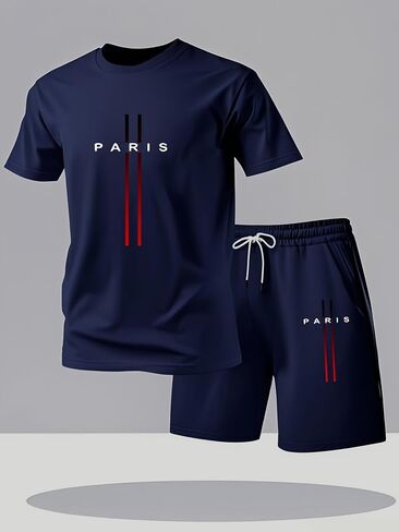 Men'S Summer Casual Two-Piece Set Comfortable Round Neck Short Sleeve Outfit for Casual Attire in Kuwait