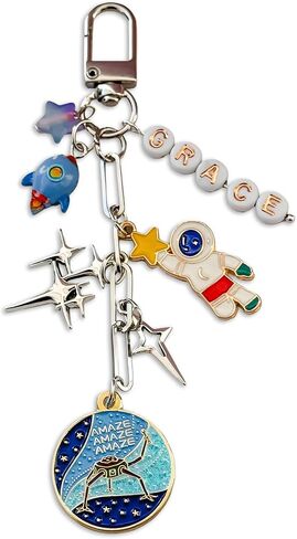 Astronaut Keychain, Rocket and Star Charms, Multicolor Enamel, Novelty Bag Accessory, Novelty Bag Charm in Kuwait