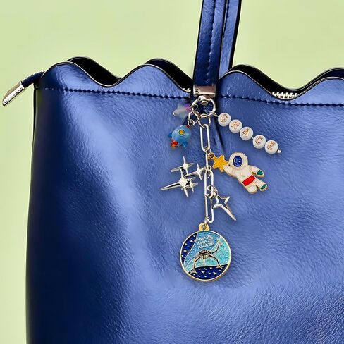Astronaut Keychain, Rocket and Star Charms, Multicolor Enamel, Novelty Bag Accessory, Novelty Bag Charm in Kuwait