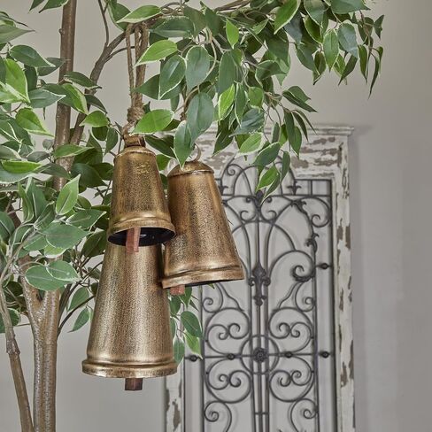 Deco 79 Metal Indoor Outdoor Decorative Cow Bells Tibetan Inspired Meditation Bell with Jute Hanging Rope, Set of 3 Cow Bell 10", 8", 6"H, Bronze in Kuwait