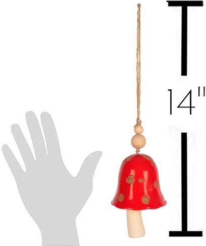 Carson 14"" Red Toadstool Ceramic Bell - Stoneware Decorative Bell for Mushroom Home Decor - Toadstool Home Decor, Red, Brown in Kuwait