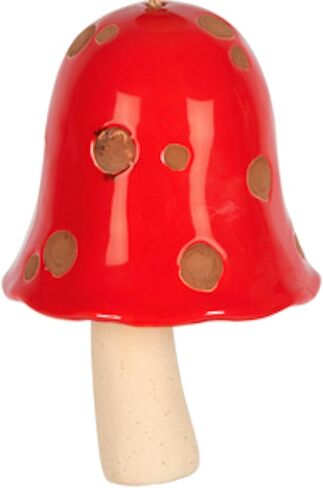 Carson 14"" Red Toadstool Ceramic Bell - Stoneware Decorative Bell for Mushroom Home Decor - Toadstool Home Decor, Red, Brown in Kuwait