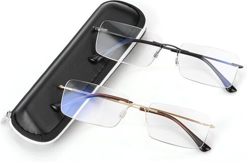 SKYOAK 2 Pack Executive Frameless Progressive Multifocus Reading Glasses for Men, Metal Rimless Blue Light Computer Readers in Saudi Arabia