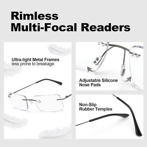 SKYOAK 2 Pack Executive Frameless Progressive Multifocus Reading Glasses for Men, Metal Rimless Blue Light Computer Readers in Saudi Arabia