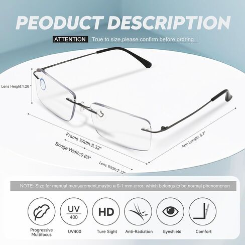 SKYOAK 2 Pack Executive Frameless Progressive Multifocus Reading Glasses for Men, Metal Rimless Blue Light Computer Readers in Saudi Arabia