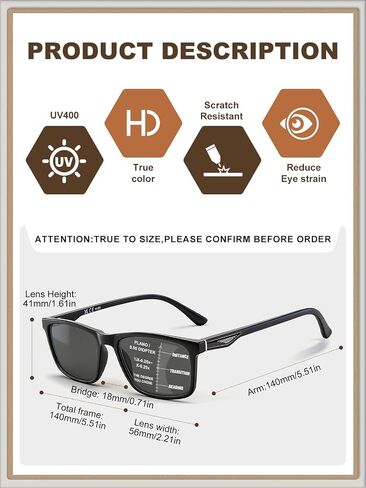 LianSan Progressive Multifocus Reading Sunglasses for Men,No-Line Multifocal Sun Readers with UV Protection for Outdoor Use in Saudi Arabia