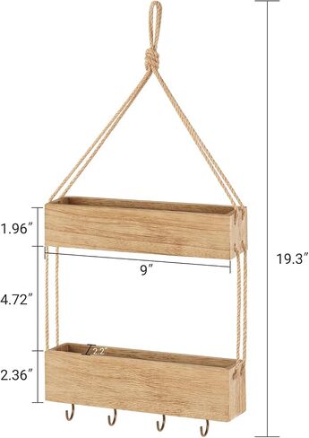 Mkono Macrame Hanging Shelf for Bedside Shelf Organizer with Hooks, Boho Wall Decor Cute Vintage Wood Floating Shelves for Girls Bedroom Dorm Nursery, Wall Storage for Phone, Remote, Accessories in Kuwait