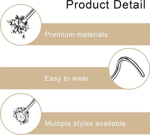8pcs Silver Nose Rings Studs,Hypoallergenic Nose Studs for Women,Cubic Zirconia L Shape Star Nose Ring,3mm Stainless Steel Noses Piercing Suitable for Daily Wear for Women and Men in Saudi Arabia