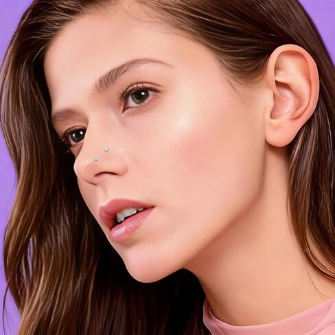 8pcs Silver Nose Rings Studs,Hypoallergenic Nose Studs for Women,Cubic Zirconia L Shape Star Nose Ring,3mm Stainless Steel Noses Piercing Suitable for Daily Wear for Women and Men in Saudi Arabia