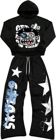 SOLY HUX Men's Hoodies Set Streetwear Graphic Hooded Sweatshirts and Sweatpants Tracksuit Hip Hop Clothes in Kuwait