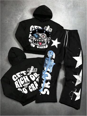 SOLY HUX Men's Hoodies Set Streetwear Graphic Hooded Sweatshirts and Sweatpants Tracksuit Hip Hop Clothes in Kuwait