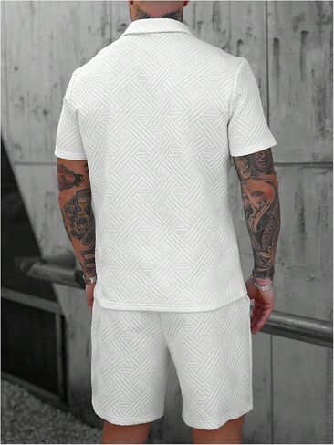 GORGLITTER Men's Casual Outfits Jacquard 1/4 Zip Short Sleeve Golf Shirt and Shorts Summer Tracksuits in Kuwait