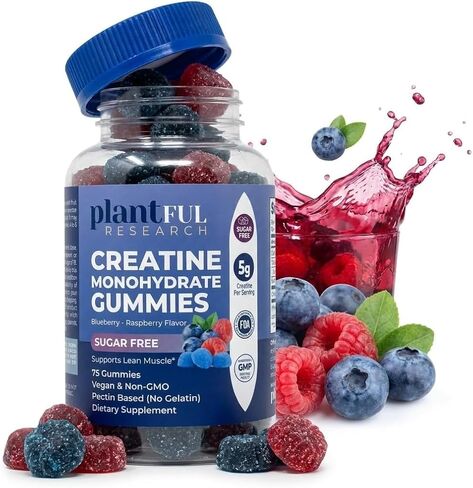Creatine Monohydrate Gummies Sugar Free – 5g Creatine Per Serving – Blueberry Raspberry Flavor – Vegan, Non-GMO Creatine Supplement for Strength, Recovery & Workout Performance – 75 Gummies in Saudi Arabia