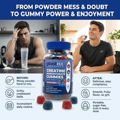 Creatine Monohydrate Gummies Sugar Free – 5g Creatine Per Serving – Blueberry Raspberry Flavor – Vegan, Non-GMO Creatine Supplement for Strength, Recovery & Workout Performance – 75 Gummies in Saudi Arabia