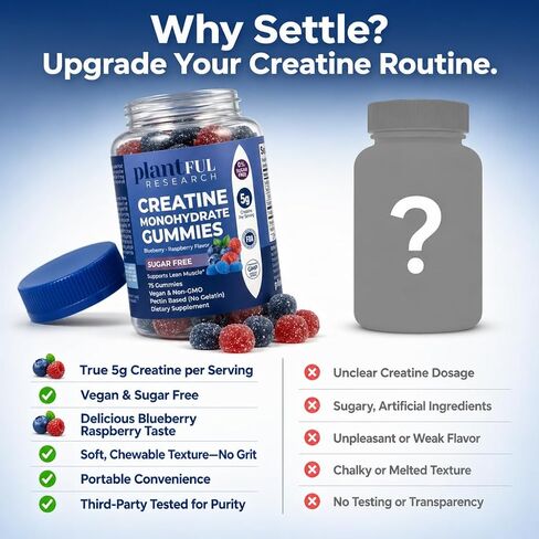 Creatine Monohydrate Gummies Sugar Free – 5g Creatine Per Serving – Blueberry Raspberry Flavor – Vegan, Non-GMO Creatine Supplement for Strength, Recovery & Workout Performance – 75 Gummies in Saudi Arabia