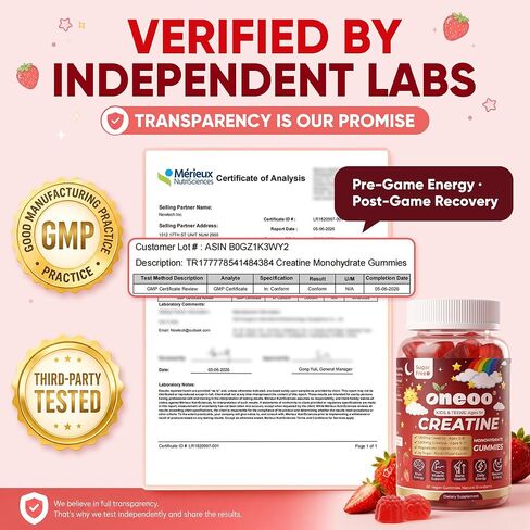 Creatine Monohydrate Gummies for Kids & Teens Ages 5+, with 1500mg-3000mg Creatine Monohydrate, with D3+K2 + Magnesium + B12, Supports Energy, Focus Bone & Brain Health, Sugar-Free, Strawberry 2 Pack in Saudi Arabia