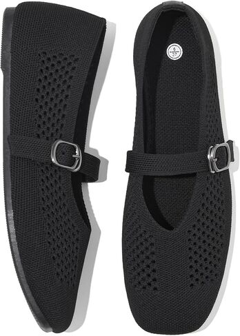 Uoidru Women's Flat Square Toe Ballet Flats,Breathable Knit Mary Jane Flats for Women with Buckle,Comfortabe Casual Work Flat Dress Shoes in Saudi Arabia