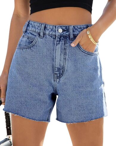 Goranbon Womens High Waisted Jean Shorts Straight Leg Raw Hem Retro Denim Shorts Summer Hot Pants with Pockets in Saudi Arabia