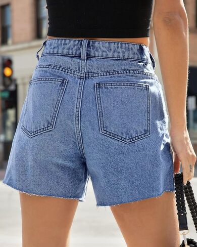 Goranbon Womens High Waisted Jean Shorts Straight Leg Raw Hem Retro Denim Shorts Summer Hot Pants with Pockets in Saudi Arabia
