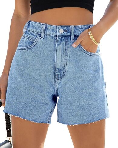 Goranbon Womens High Waisted Jean Shorts Straight Leg Raw Hem Retro Denim Shorts Summer Hot Pants with Pockets in Saudi Arabia
