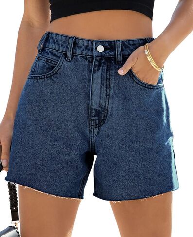 Goranbon Womens High Waisted Jean Shorts Straight Leg Raw Hem Retro Denim Shorts Summer Hot Pants with Pockets in Saudi Arabia