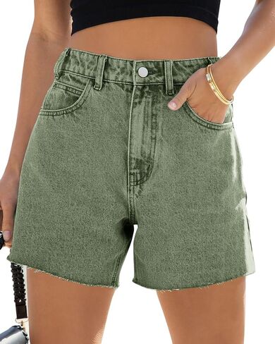 Goranbon Womens High Waisted Jean Shorts Straight Leg Raw Hem Retro Denim Shorts Summer Hot Pants with Pockets in Saudi Arabia