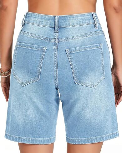 Jean Bermuda Shorts for Women Trendy Mid Rise Knee Length Stretchy Denim Long Shorts Summer Casual Jorts in Kuwait