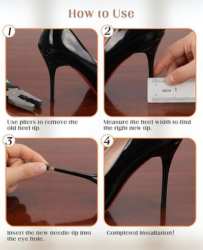 40 Pairs High Heel Tips Replacement, U Cap Style, 5 Sizes (8-12mm), 2.4mm & 3mm Metal Core, Durable Non-Slip Heel Caps for Women's Shoes, Quiet & Quick DIY Installation in Saudi Arabia