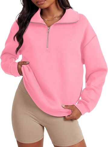 LYANER Women's Half Zip Long Sleeve V Neck Collar Drop Shoulder Pullover Casual Sweatshirts in Saudi Arabia