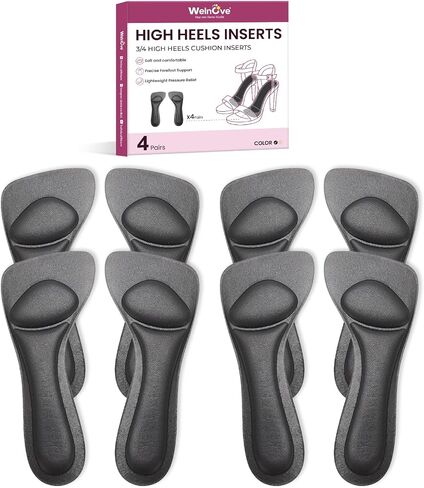 Heels & Wedge Cushion Inserts for Women,Welnove 3/4 Length Shoe Pads for High Heels Scandal Flats- Self-Adhesive High Heel Comfort Insoles with Metatargial Pad-Relieve Foot Pain(Black,M,2 Pairs) in Kuwait