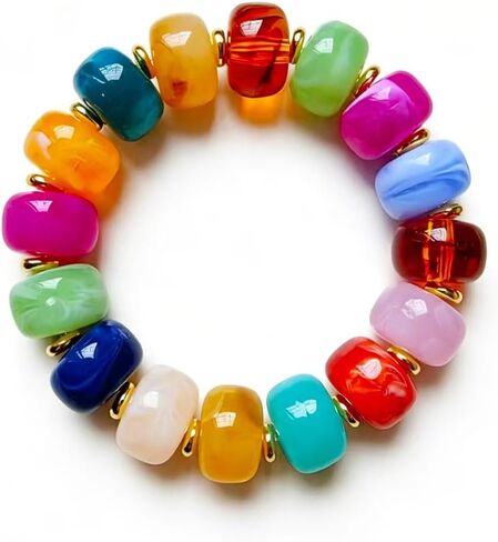 Chunky Beaded Bracelets for Women Boho Multicolor Beads Elastic Stretch Adjustable Statement Bracelet Summer Beach Vacation Jewelry in Kuwait