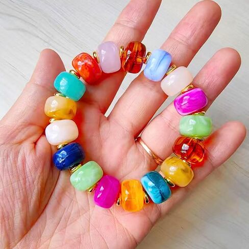 Chunky Beaded Bracelets for Women Boho Multicolor Beads Elastic Stretch Adjustable Statement Bracelet Summer Beach Vacation Jewelry in Kuwait