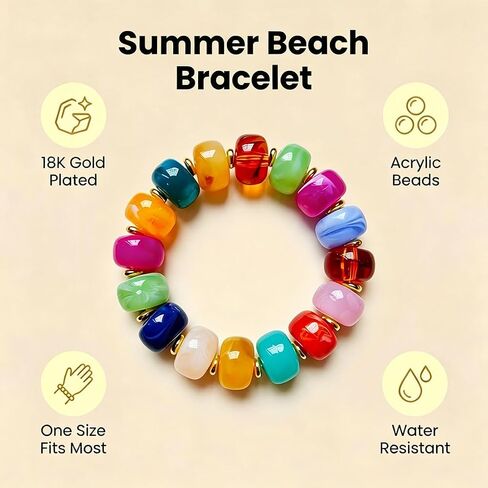 Chunky Beaded Bracelets for Women Boho Multicolor Beads Elastic Stretch Adjustable Statement Bracelet Summer Beach Vacation Jewelry in Kuwait