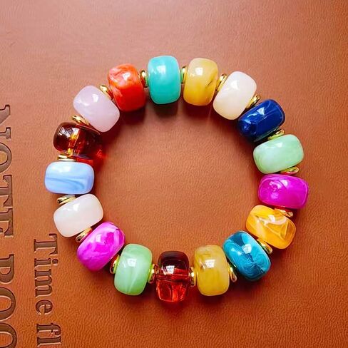 Chunky Beaded Bracelets for Women Boho Multicolor Beads Elastic Stretch Adjustable Statement Bracelet Summer Beach Vacation Jewelry in Kuwait