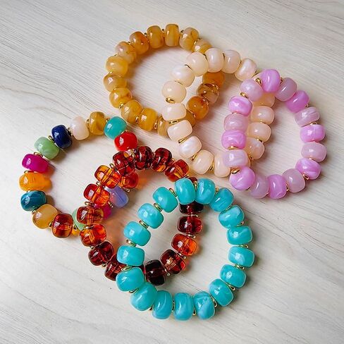 Chunky Beaded Bracelets for Women Boho Multicolor Beads Elastic Stretch Adjustable Statement Bracelet Summer Beach Vacation Jewelry in Kuwait