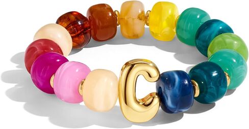Initial Bracelet for Women Colorful Chunky Beaded Bracelet 14K Gold Plated Letters Statement Bracelets Summer Boho Beach Initial Strech Bracelet Jewelry Gifts in Kuwait