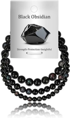 3Pcs Natural Healing Crystal Bracelets for Women Men, 4mm 6mm 8mm Beaded Stretch Bracelet Set, Black Tourmaline Natural Stone Gemstone Jewelry Gifts for Meditation, Reiki & Yoga in Saudi Arabia