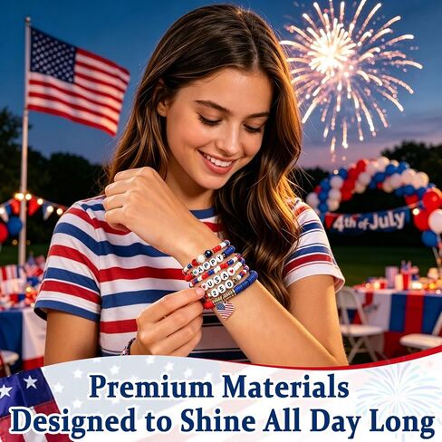 4th of July Bracelets for Women Men, Red White and Blue Bracelets - Happy USA 250 Anniversary Accessories, Patriotic Party Favors Bracelet Gifts for Girl Boy, Bead Stackable Stretchy Bracelet Jewelry in Saudi Arabia