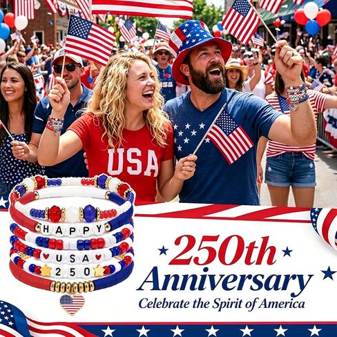 4th of July Bracelets for Women Men, Red White and Blue Bracelets - Happy USA 250 Anniversary Accessories, Patriotic Party Favors Bracelet Gifts for Girl Boy, Bead Stackable Stretchy Bracelet Jewelry in Saudi Arabia